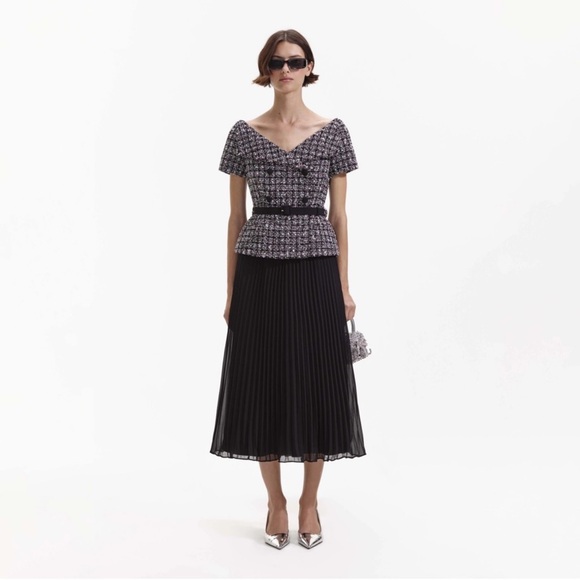 Self-Portrait Dresses & Skirts - Self-Portrait Off the Shoulder Boucle Midi Dress Black Purple Size 6 NWT